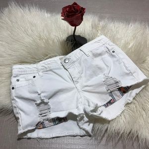 True Freedom white destroyed denim shorts